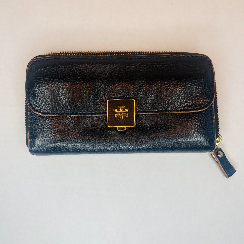 Aunthentic Vintage Tory Burch Leather Zippy Wallet - Black